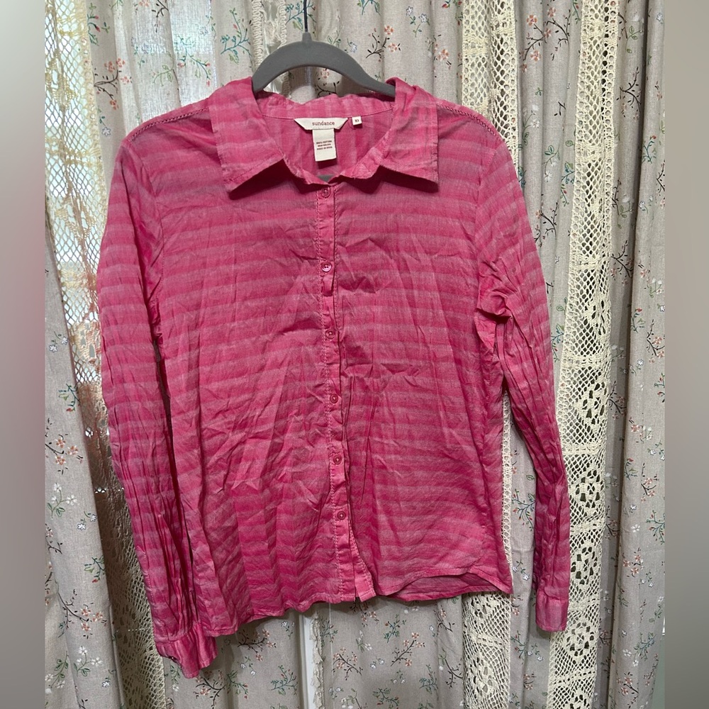2/$28 Sundance Striped Botton Front Top Boho 100% Cotton Pink Size 10